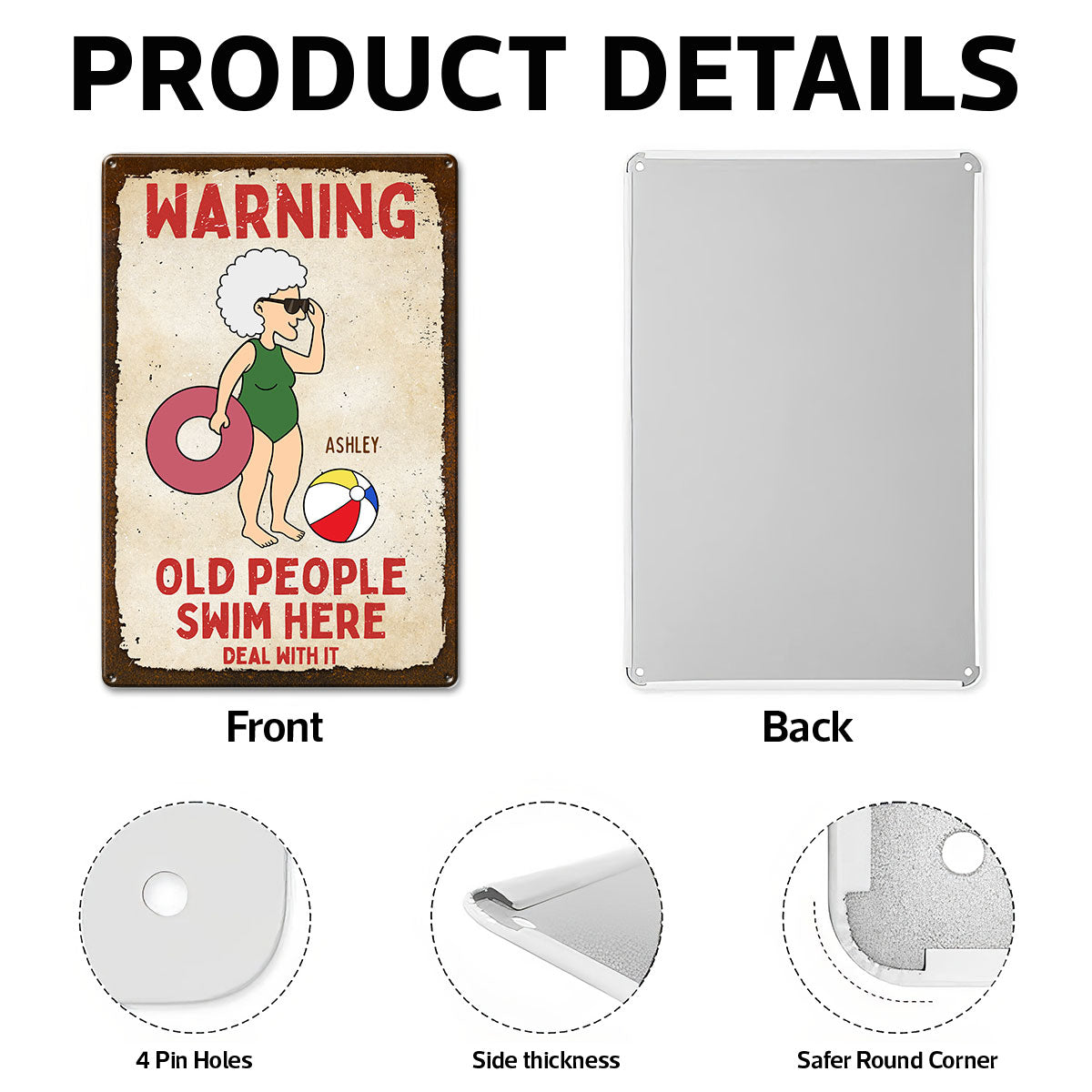Warning Old People Swim Here Personalized Pool Metal Sign