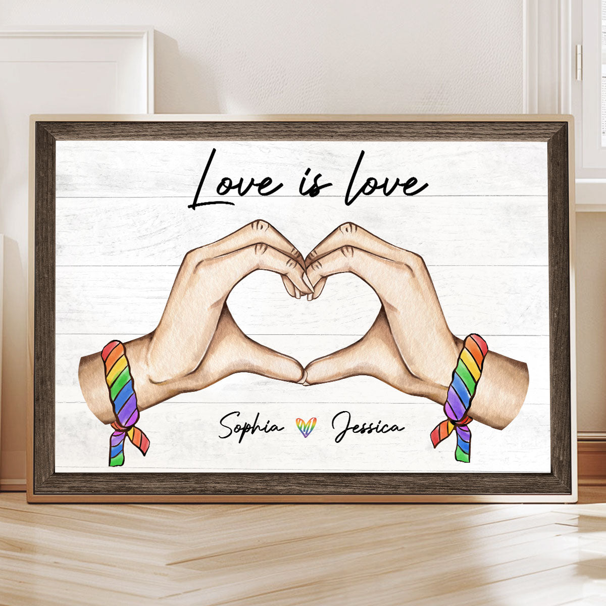 Pride Month LGBT Couple Heart Hands Personalized Poster, Gift For Couple