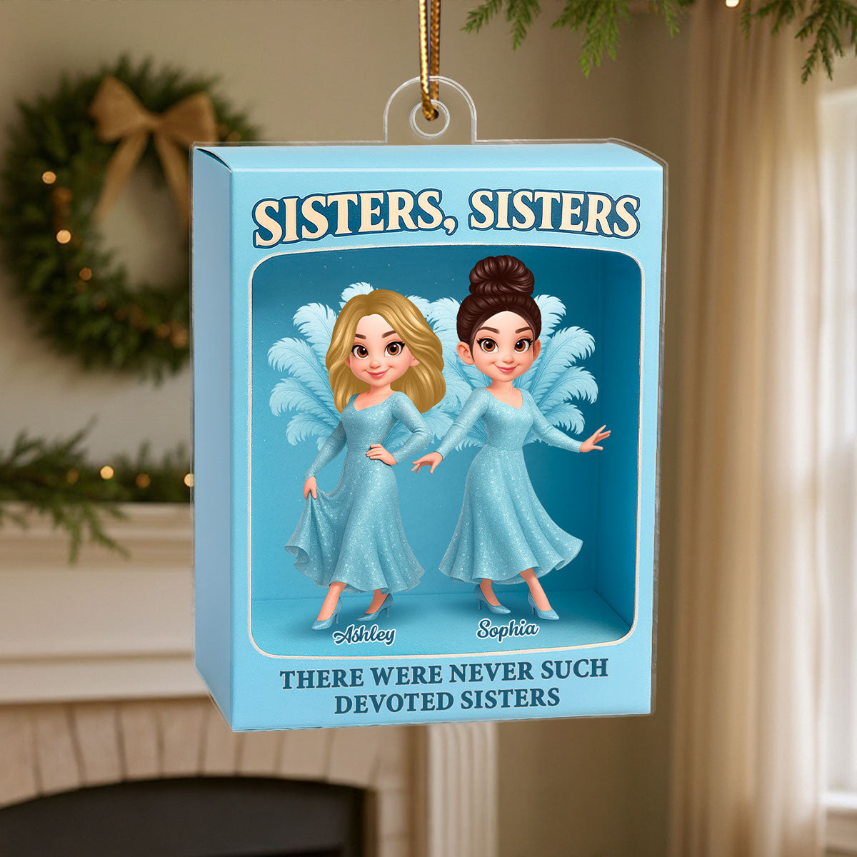 Cute Cartoon Sisters Besties Blue Dress Toy Box Figure Style Personalized Acrylic Ornament
