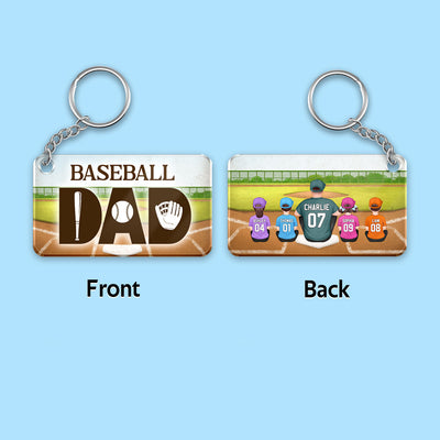 Baseball Dad And Kids Back View Personalized Acrylic Keychain