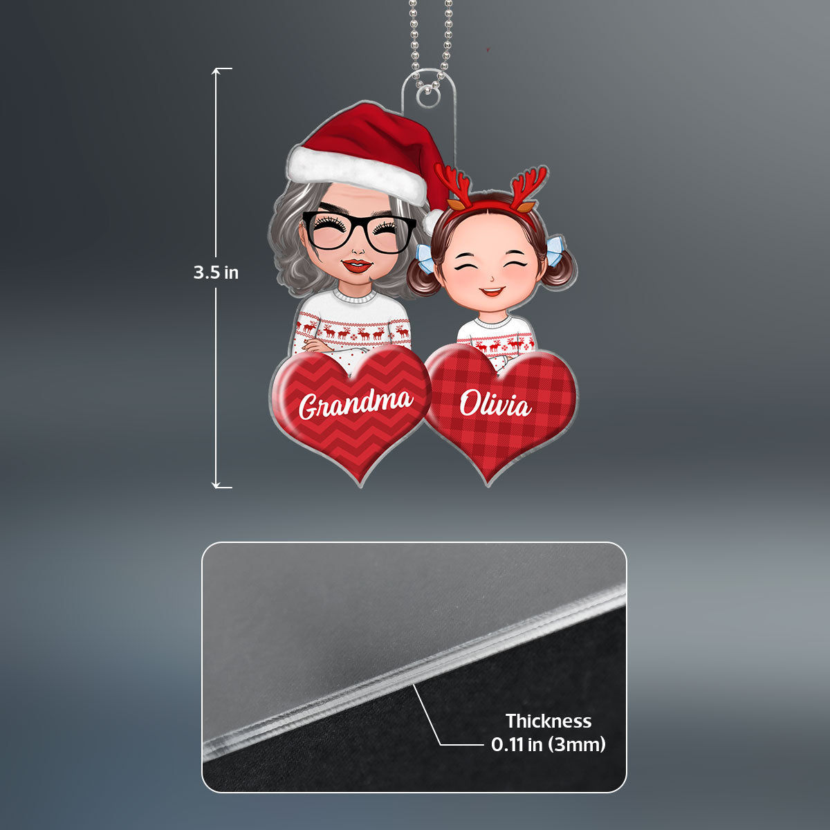 Doll Grandma And Granddaughter Grandson Crossed Arms On Hearts Christmas Gift Personalized Acrylic Ornament