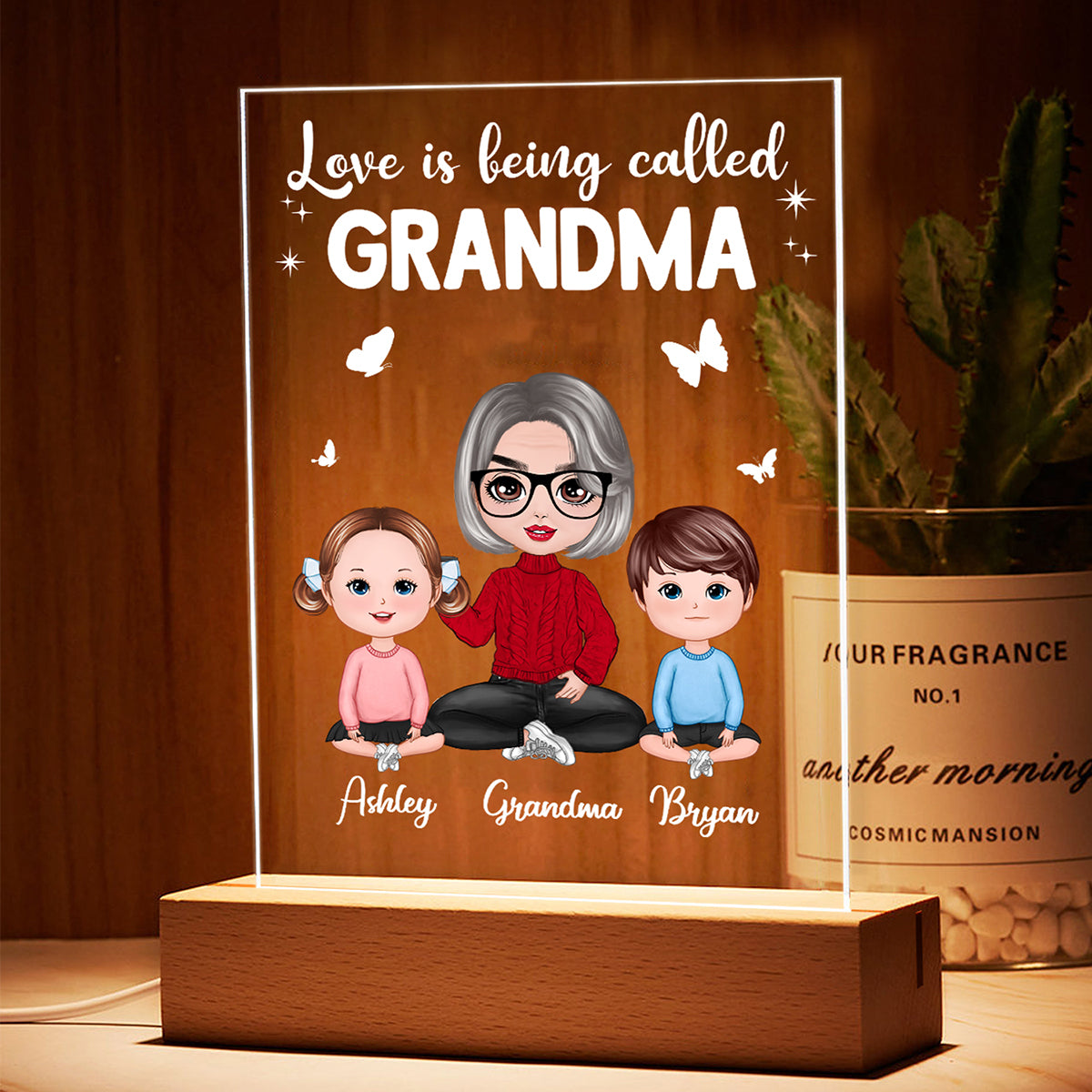 Love Is Being Called Doll Grandma And Grandkids Personalized Rectangle Acrylic Plaque LED Lamp Night Light