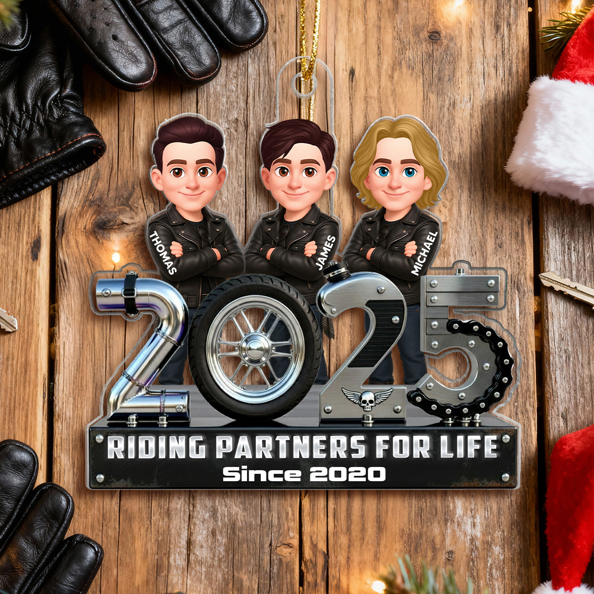 3D Effect Biker Couple Friends Riding Partners For Life Christmas - Personalized Acrylic Ornament - Gift For Bikers Couple, Friends