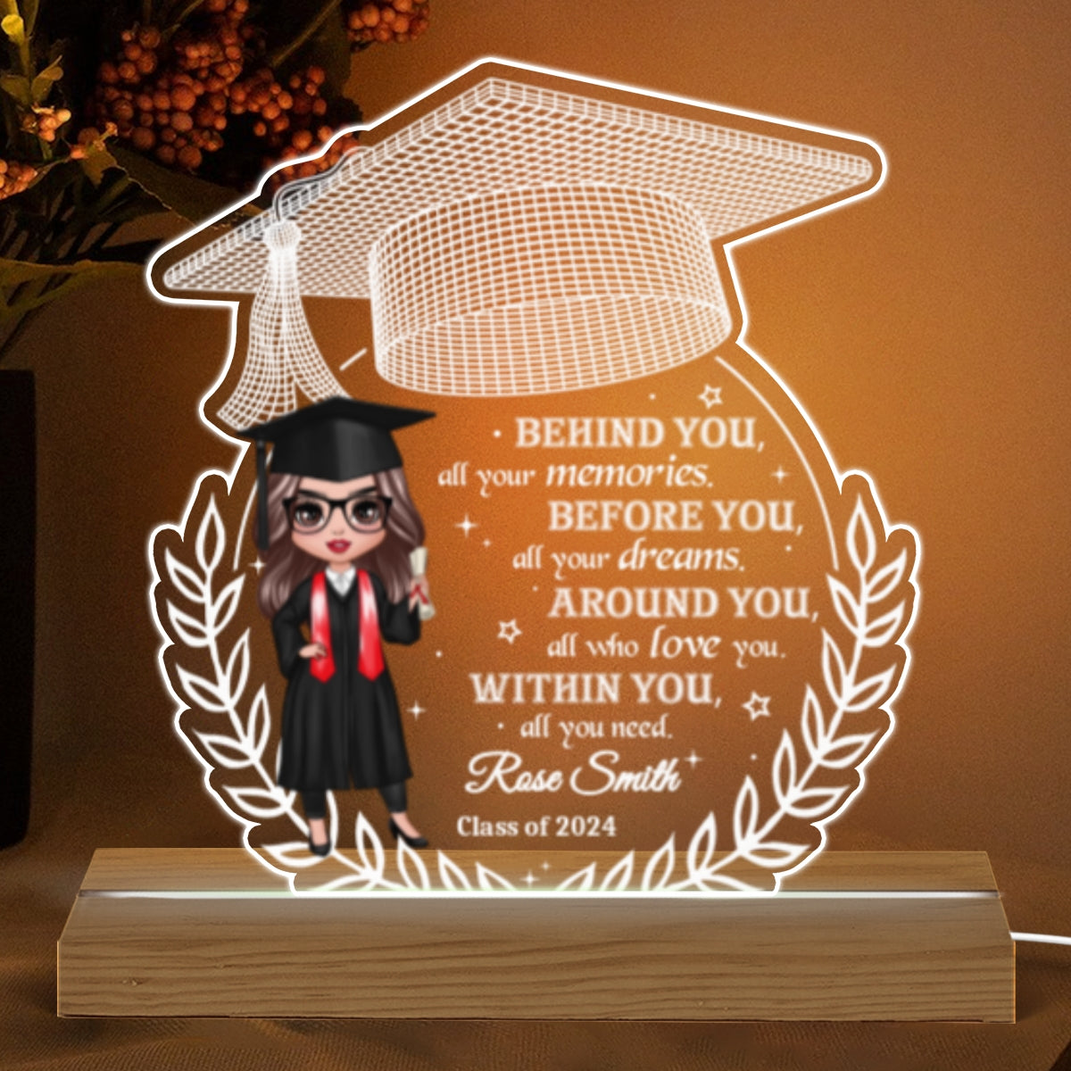 [EXCLUSIVE LIMITED EDITION] Class of 2024 Behind You All Your Memories Graduation Gift Personalized Custom Shape Warm LED Night Light
