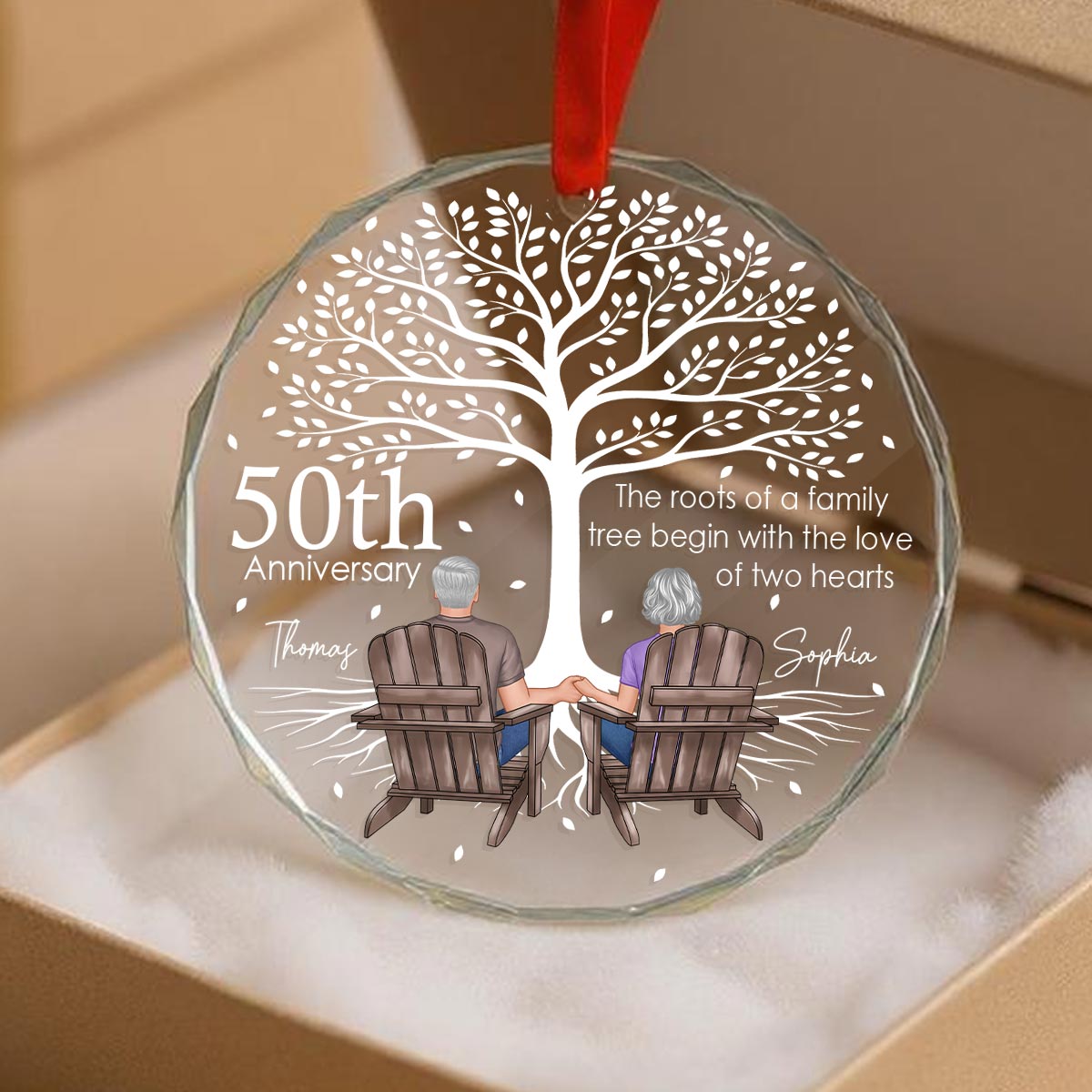 Old Couple Under Tree Anniversary Marriage Gifts for Couple Personalized Glass Ornament, Anniversary Keepsake Gift