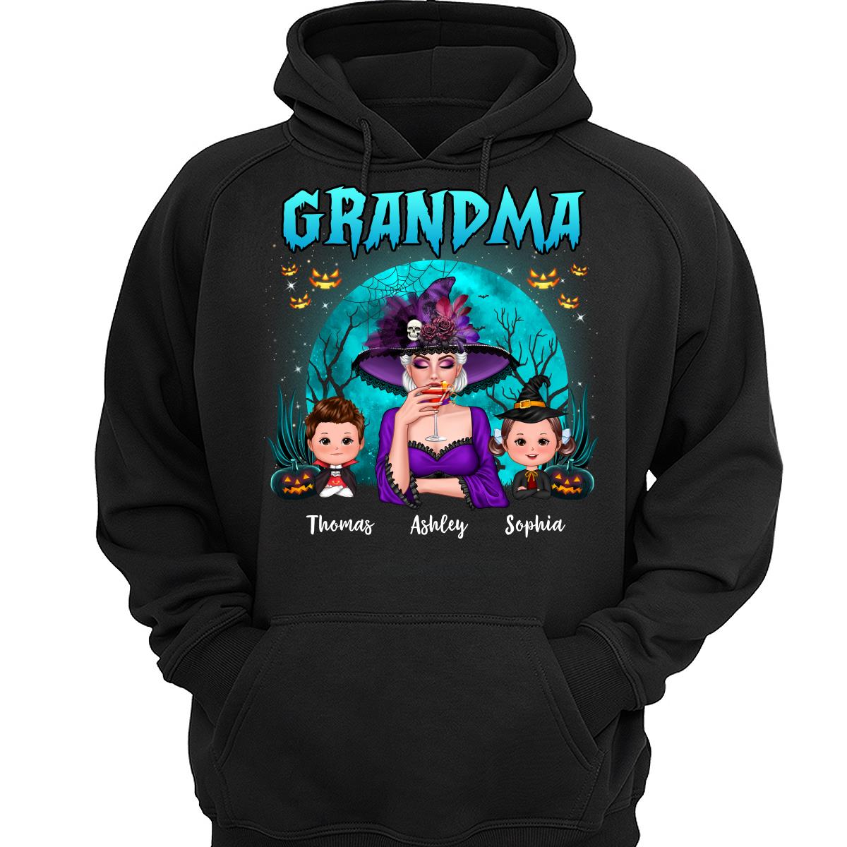 Halloween Grandma Mom Kids Teal Moon Personalized Shirt