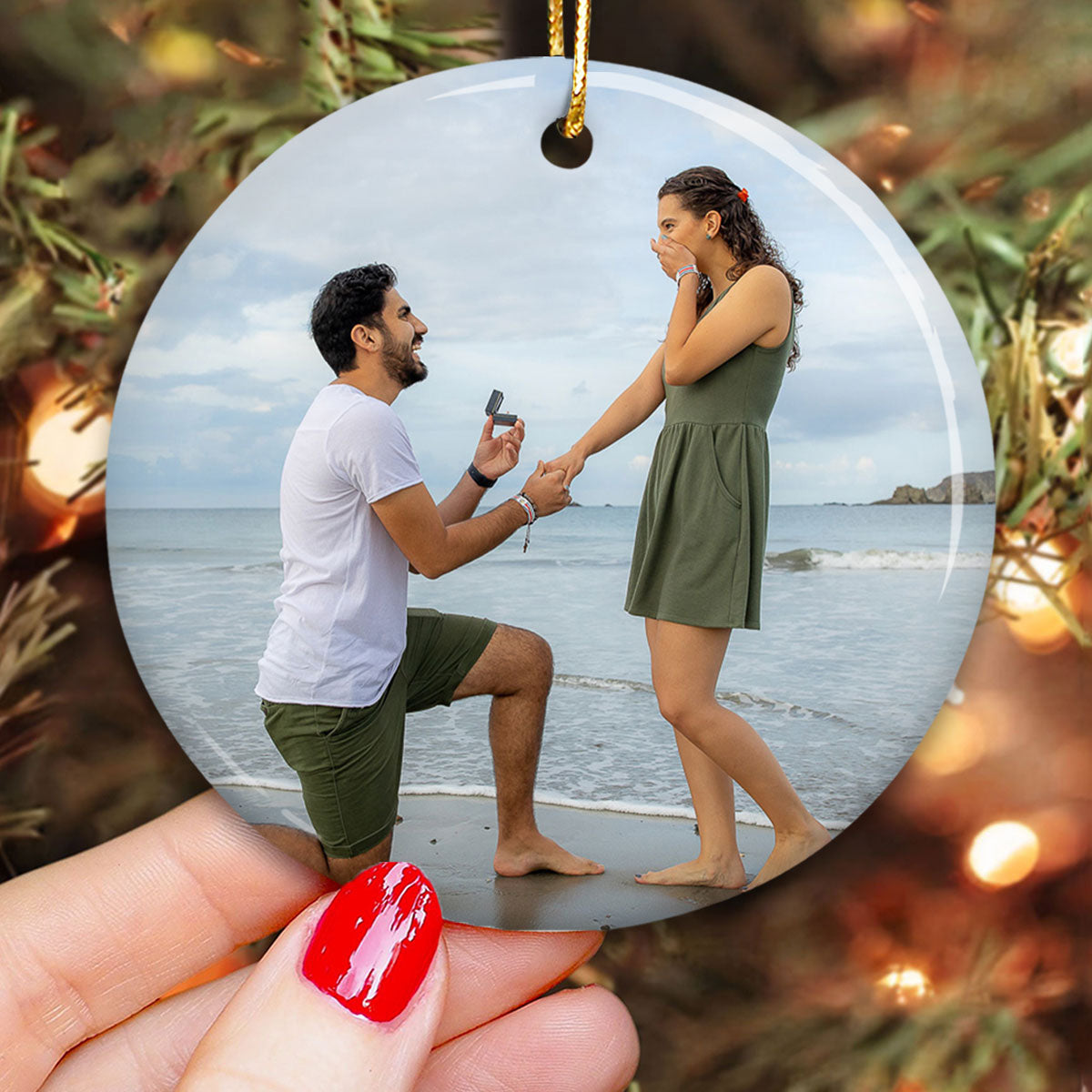 First Christmas Engaged Personalized Photo Ornament, Keepsake Engagement Gift Personalized Picture