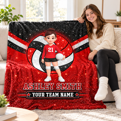 Proud Volleyball Custom Name And Team Name - Personalized Fleece Blanket - Christmas Gift For Volleyball Players, Daughter, Granddaughter, Son, Grandson