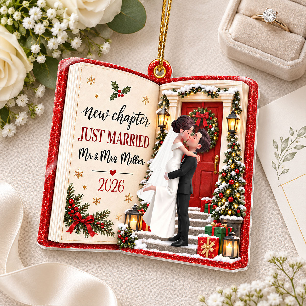 Just Married New Chapter New Memories 2D Flat - Personalized Acrylic Ornament - Christmas Tree Keepsake For Couple