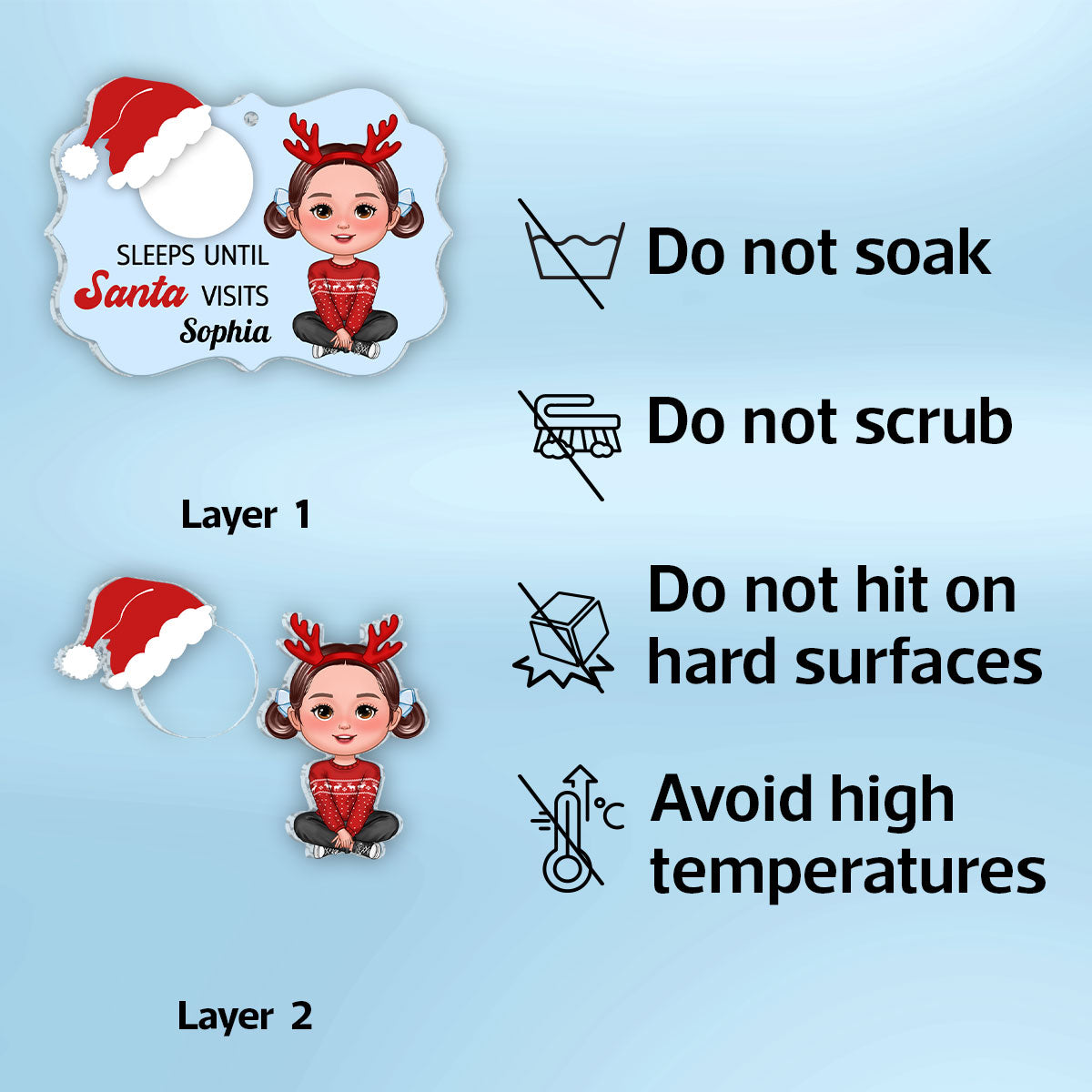 Cute Kid Countdown Sleeps Until Santa Visits Christmas Personalized 2-Layer Acrylic Ornament
