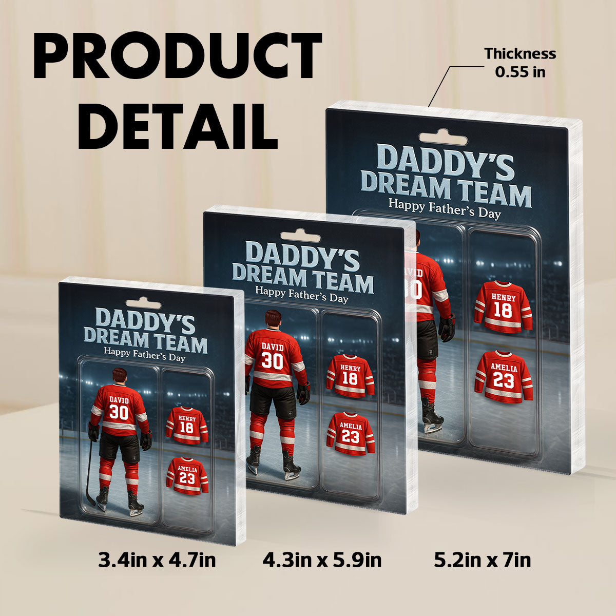 The Best Hockey Dad Ever With Kids' Names Custom Figure Personalized Acrylic Block Plaque, 2025 Father's Day Gift For Him, For Dad