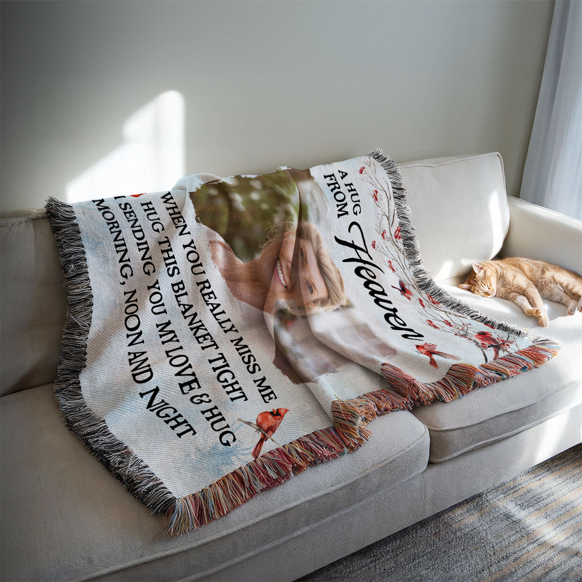 A Hug From Heaven Personalized Tapestry Woven Blanket, Memorial Keepsake, Remembrance Gift