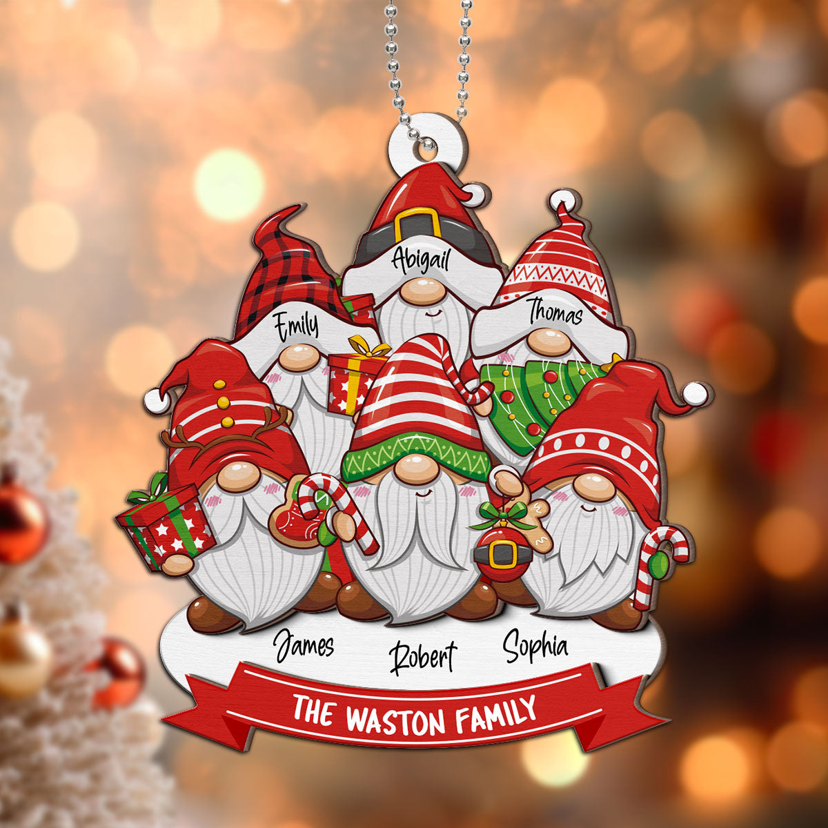 Christmas Gnome Family Personalized 2-Layer Wooden Ornament
