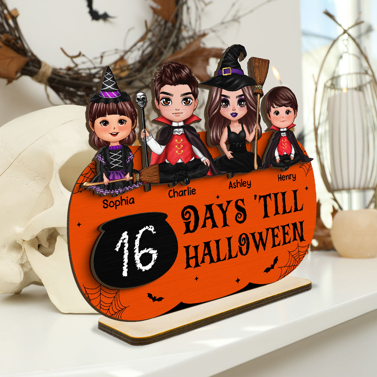 Family Halloween Countdown Unique Home Decor Personalized 2-Layer Standing Wooden Plaque