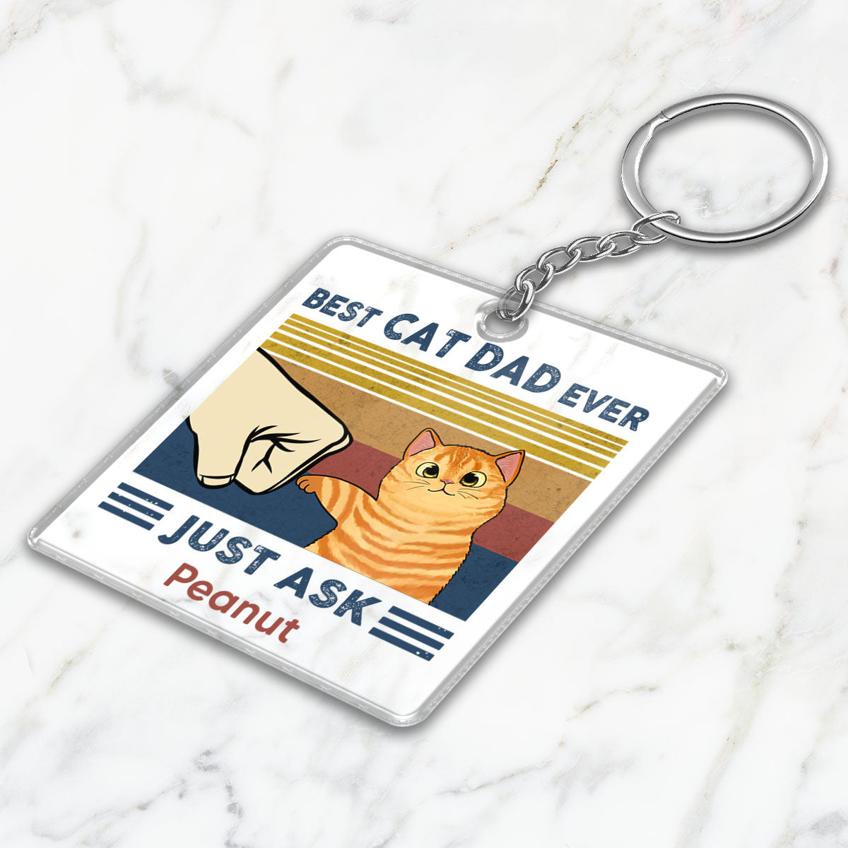 Best Cat Dad Mom Ever Fluffy Cat Punch Hand Personalized Acrylic Keychain