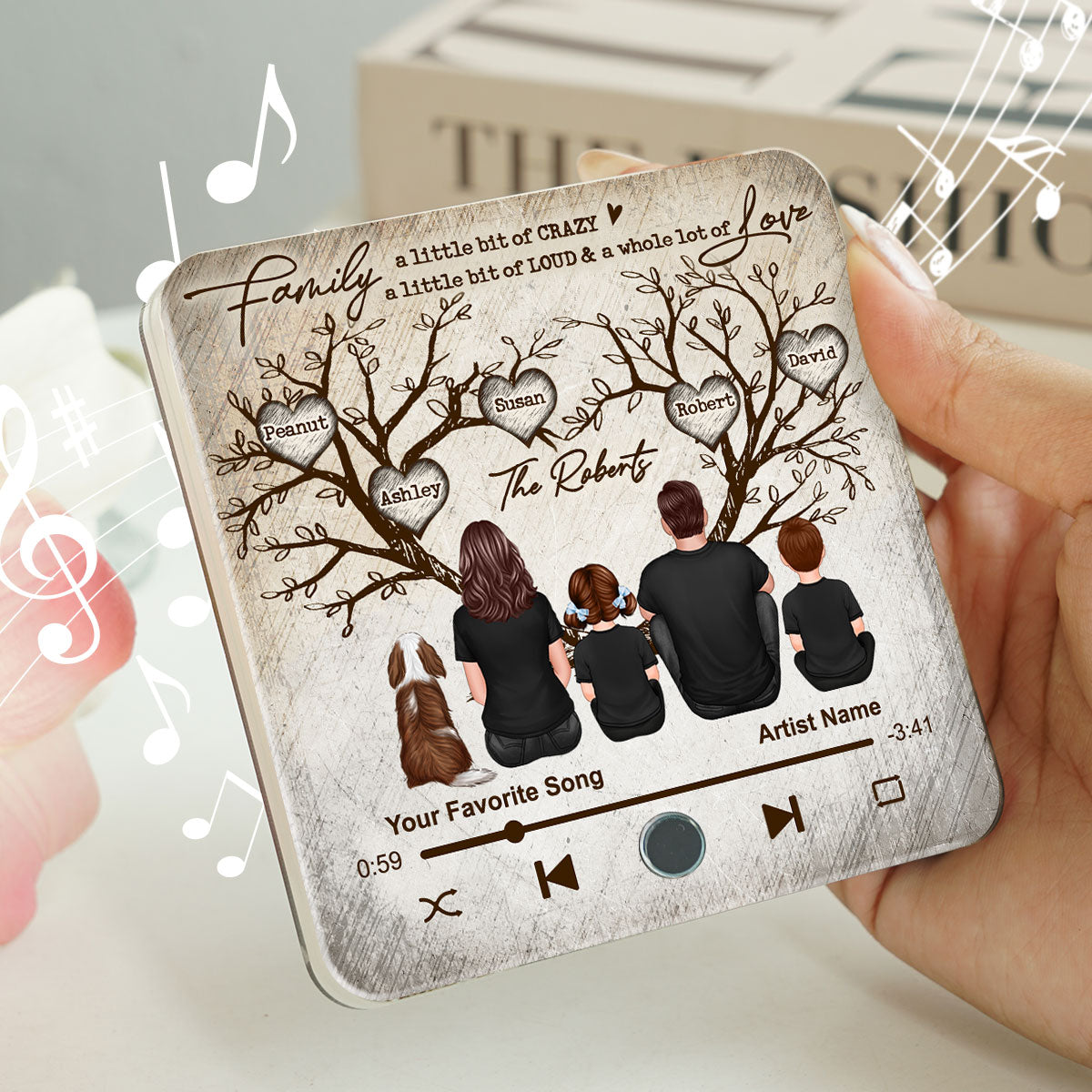 Family Heart Tree Sitting Personalized Music Fridge Magnet, Home Decoration, Anniversary Gift For Family, Gift For Husband, Wife