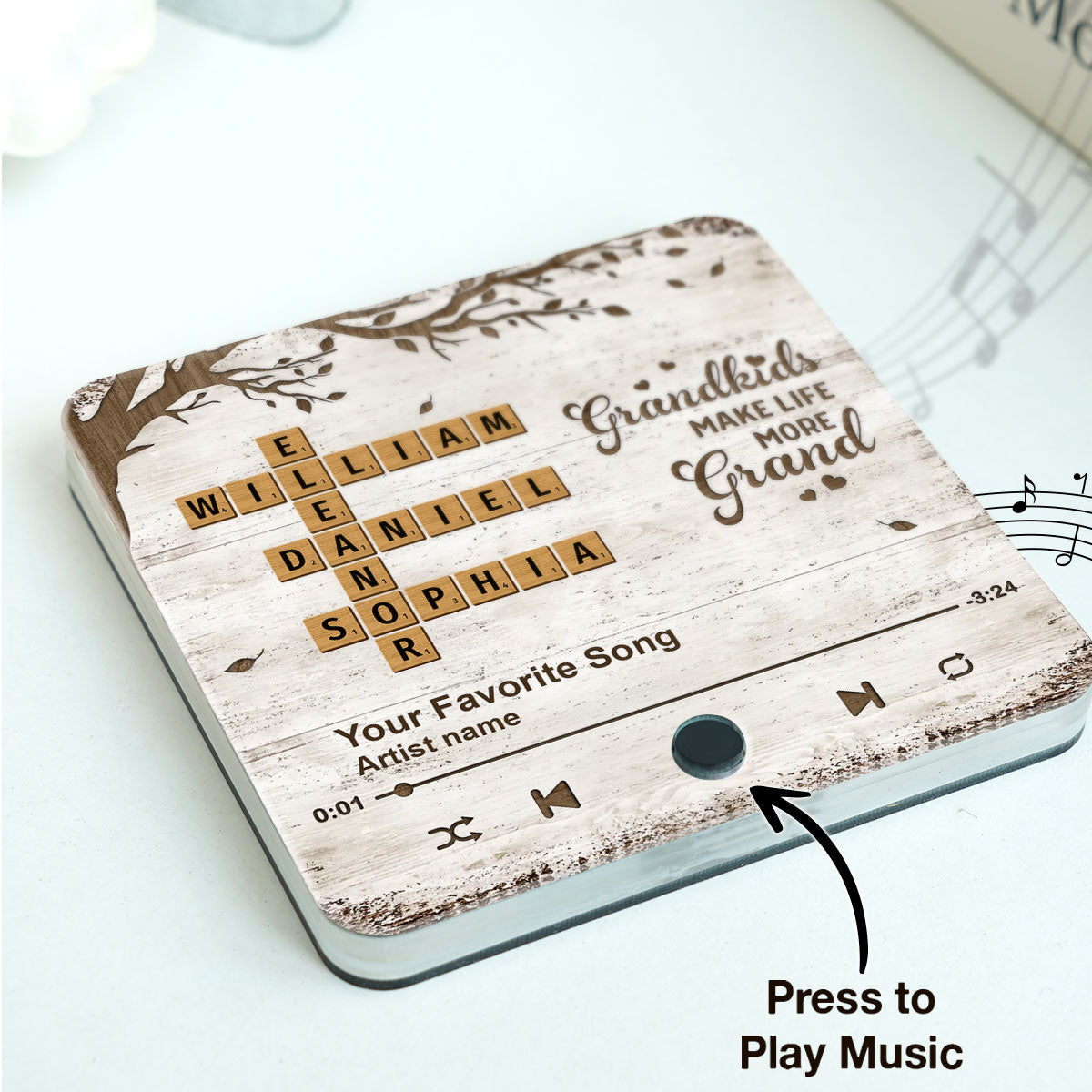 Grandkids Make Life More Grand, Crossword Puzzle Art Personalized Music Fridge Magnet, Gift for Grandma