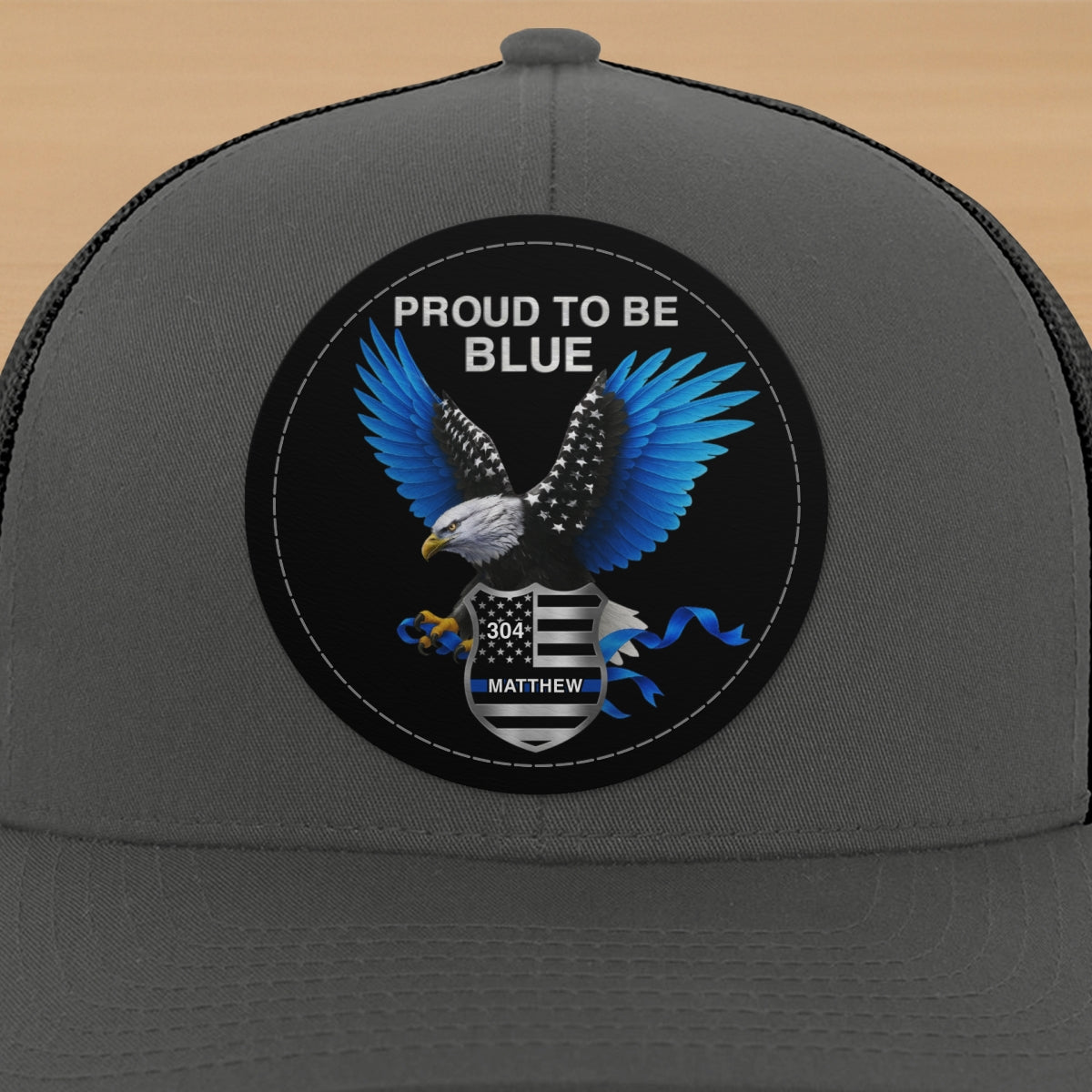 Proud To Be Blue Gift For Police Dad Grandpa Personalized Leather Patch Hat