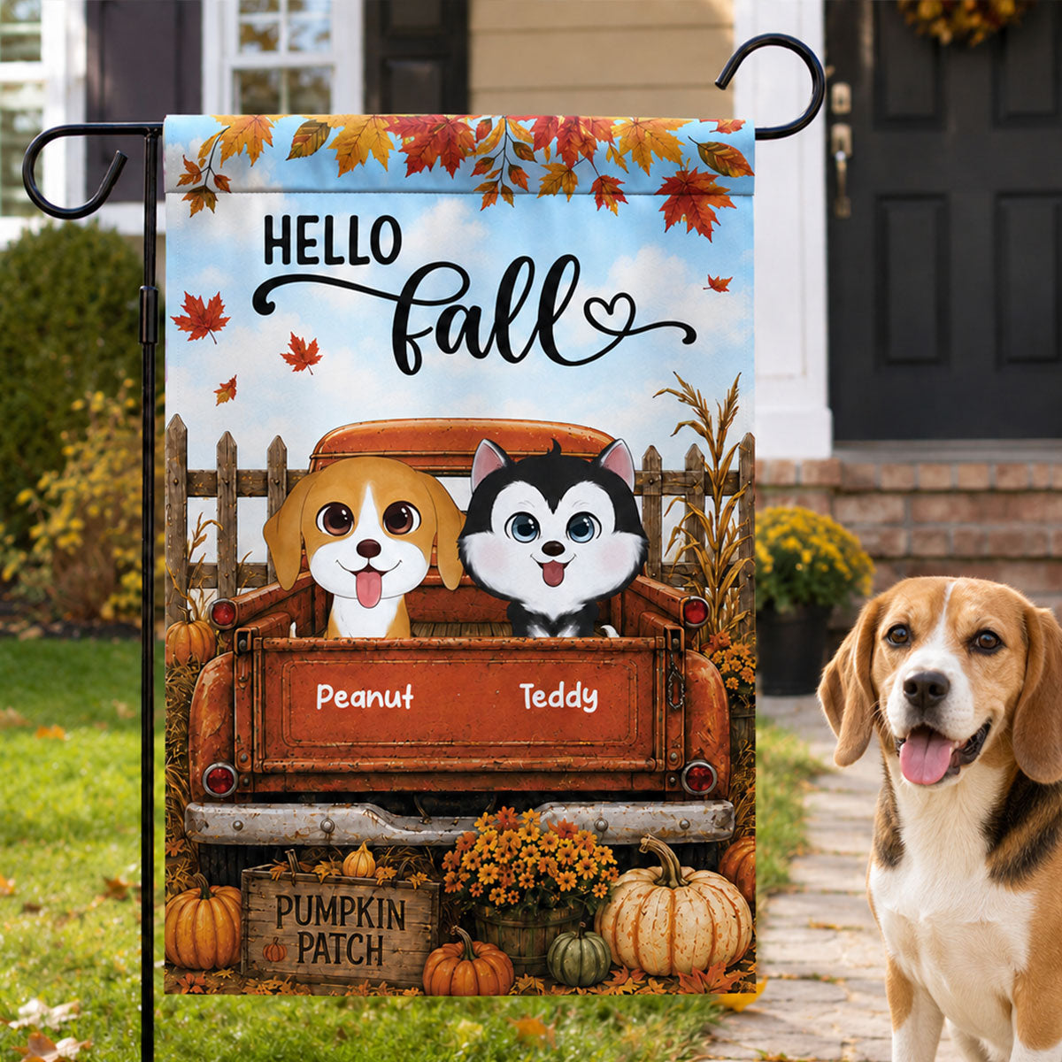 Trending Dogs On Truck - Personalized Garden Flag - Fall Season Gift For Dog Lovers