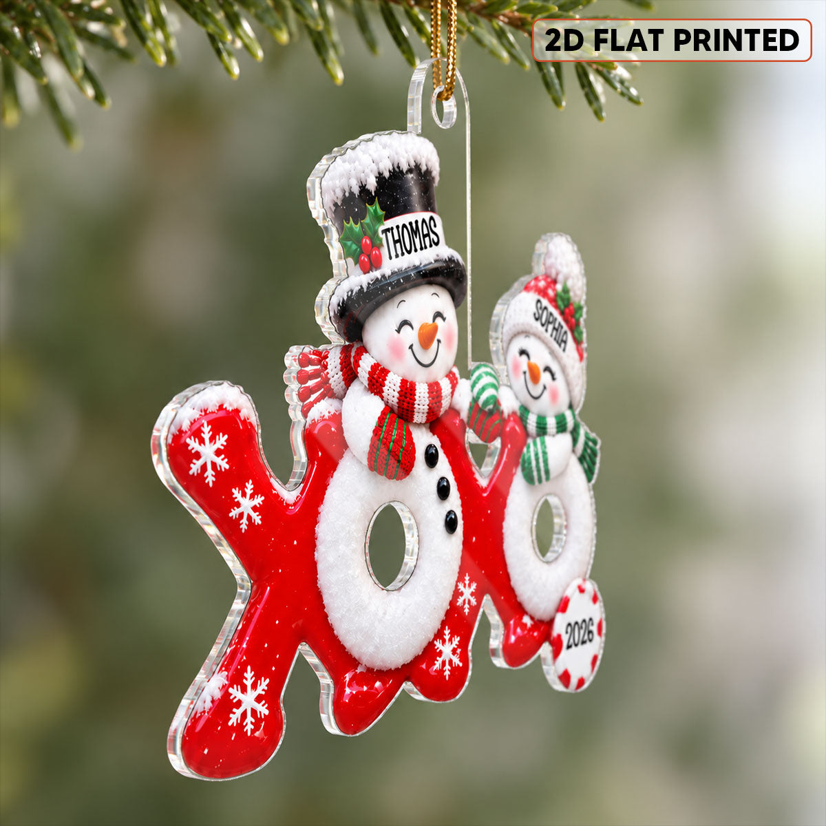 Hugs & Kisses XOXO Snowman Couple 2D Flat - Personalized Acrylic Ornament - Christmas Gift for Couple