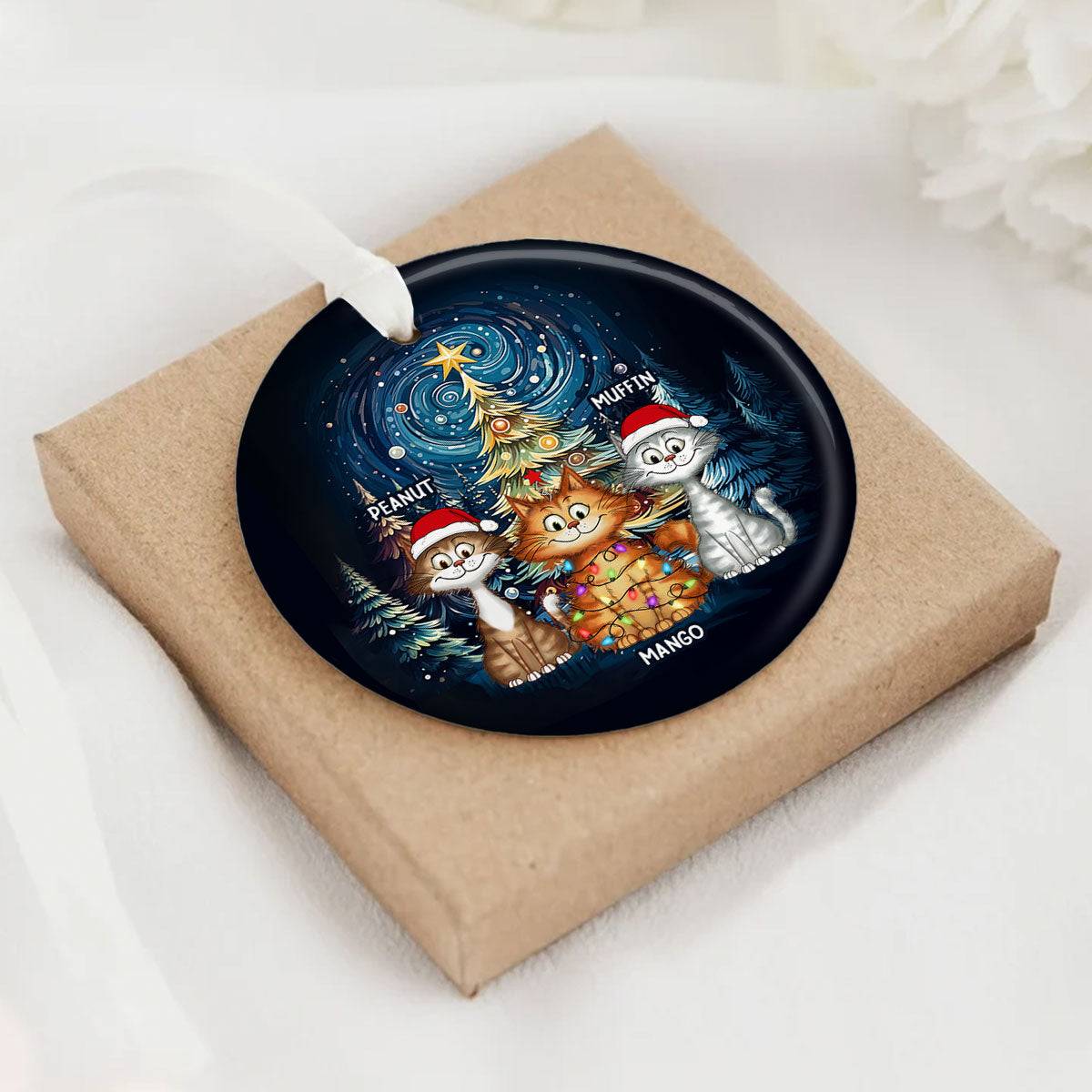 Christmas Magical Quirky Cat Ceramic Ornament, Personalized Whimsical Christmas Tree Quirky Cat Ornament, Unique Christmas Decor For Cat Lovers