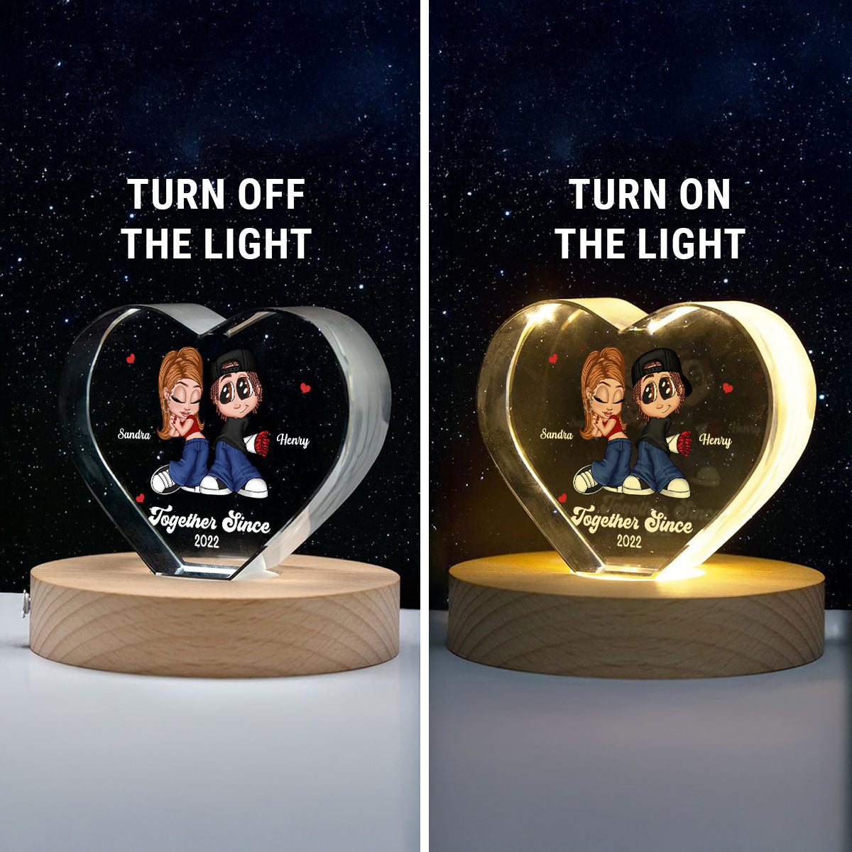 Y2K Couple Personalized Premium Crystal Heart LED, Gift For Him, Gift For Her