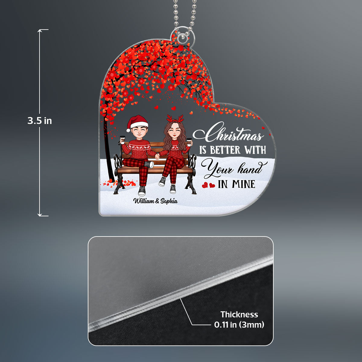 Cute Couple Sitting Under Tree Personalized Heart Shaped Acrylic Ornament