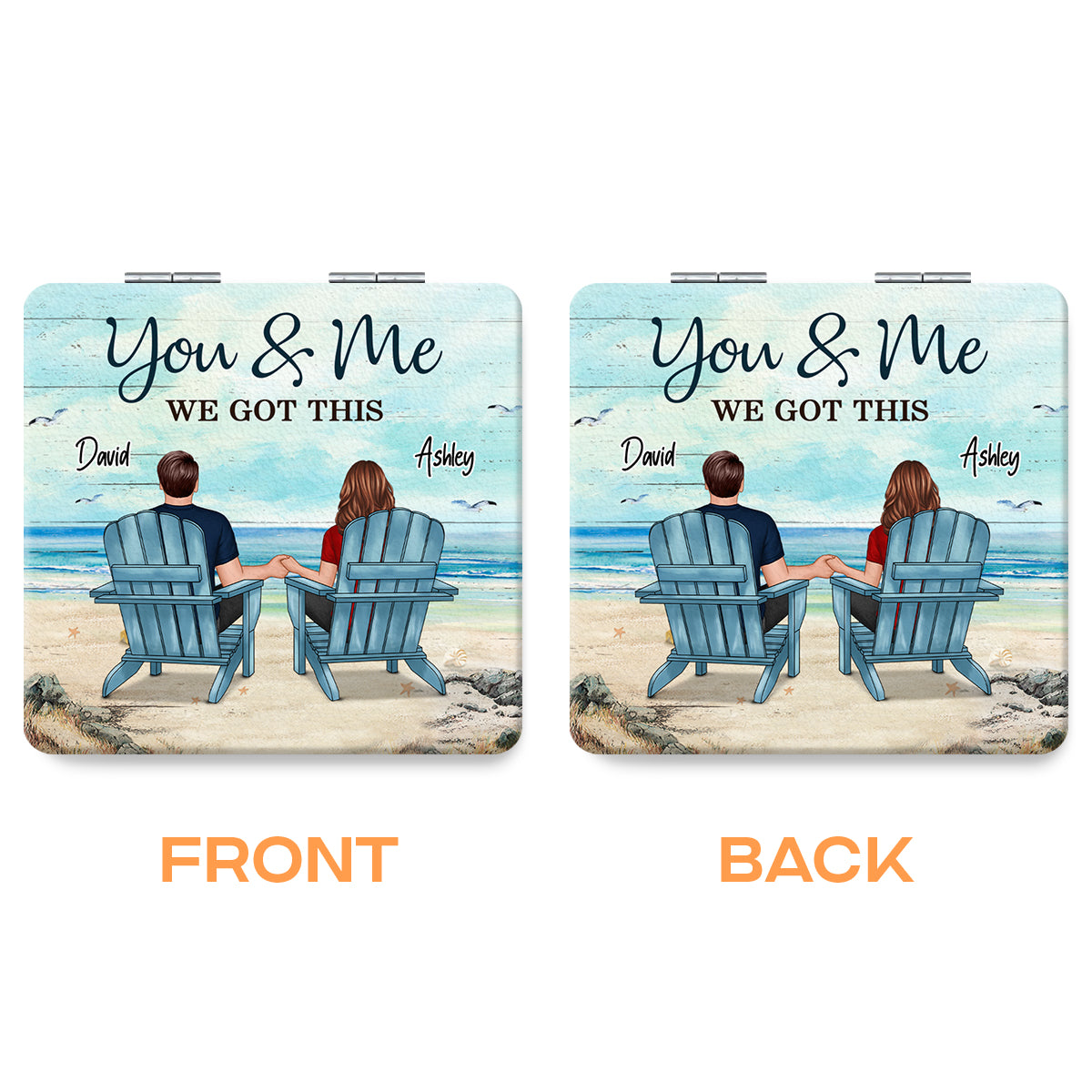 Back View Couple Sitting Beach Landscape You & Me We Got This Personalized Square Compact Mirror