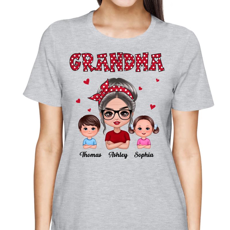 Polka Dot Pattern Grandma And Grandkids - Personalized Shirt