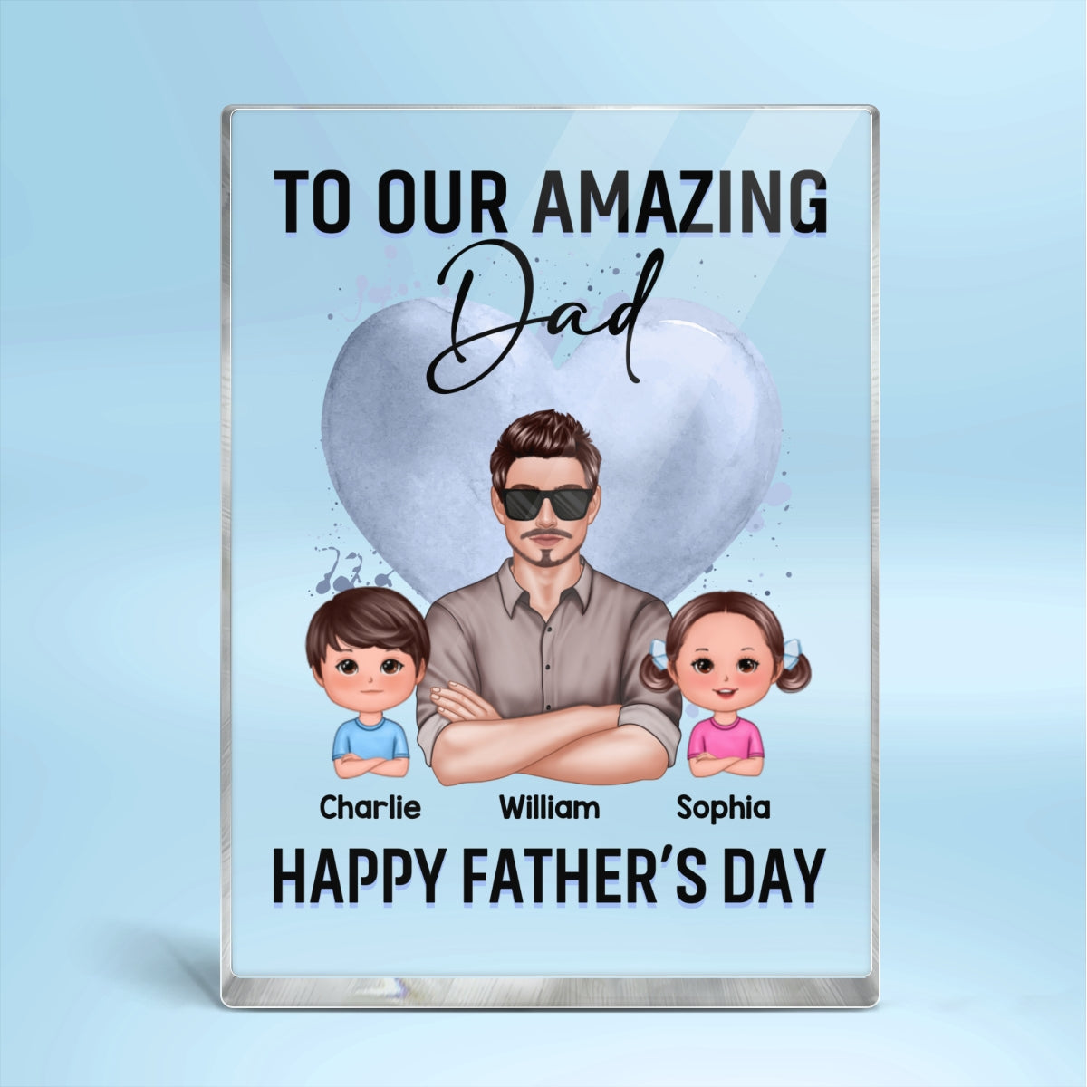 To Amazing Dad Grandpa Blue Heart Real Man And Kids Personalized Rectangle Acrylic Block Plaque