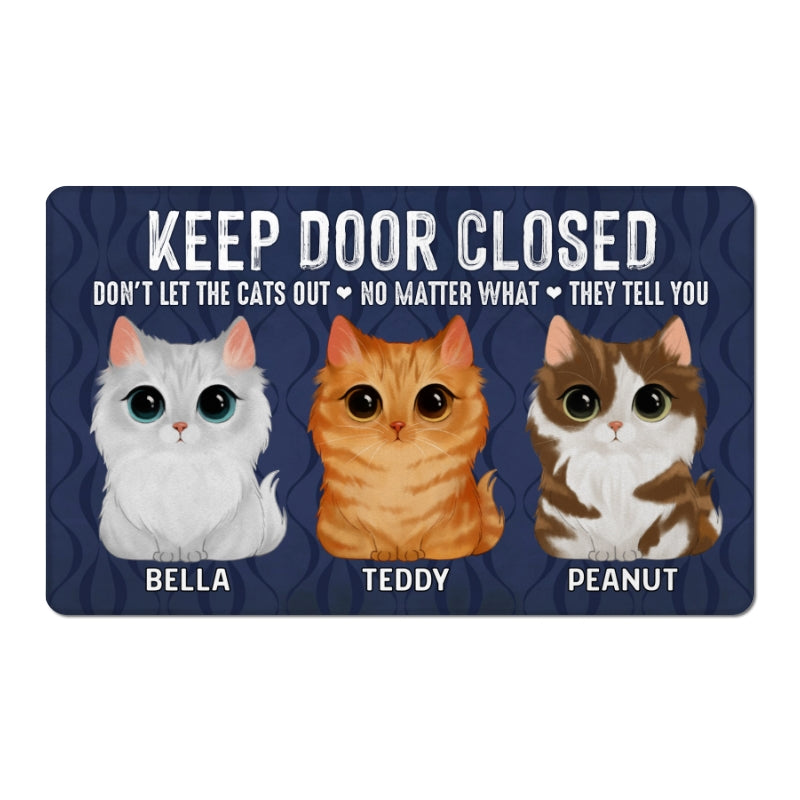 Keep Door Closed Watercolor Cute Cats Personalized Doormat