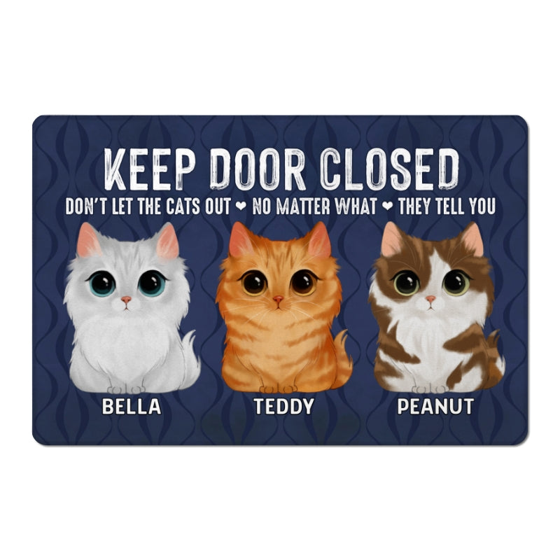 Keep Door Closed Watercolor Cute Cats Personalized Doormat