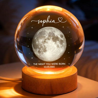 The Day You Were Born Custom Moon Phase by Date - Personalized Crystal Ball LED Night Light - Heartfelt Birthday, Just Because Gift for Loved Ones
