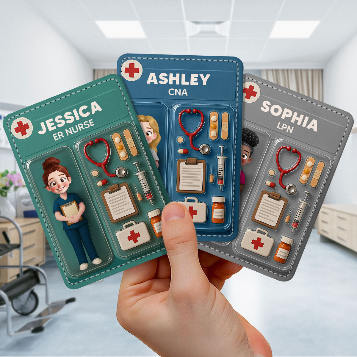 3D Effect Nurse Job Title Figure Style Personalized ID Badge Holder, Gift For Nurse CNA CMA