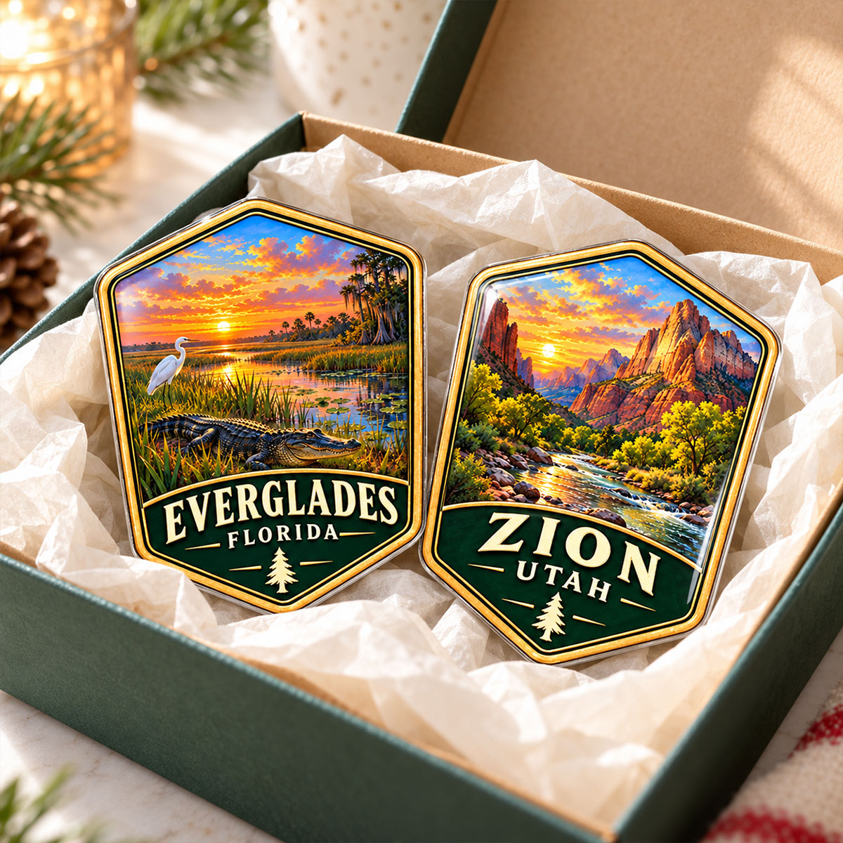 Custom National Parks - Personalized Acrylic Fridge Magnet - National Parks Adventure Lovers, National Park Trip Keepsake, Couple Traveling Christmas Gift