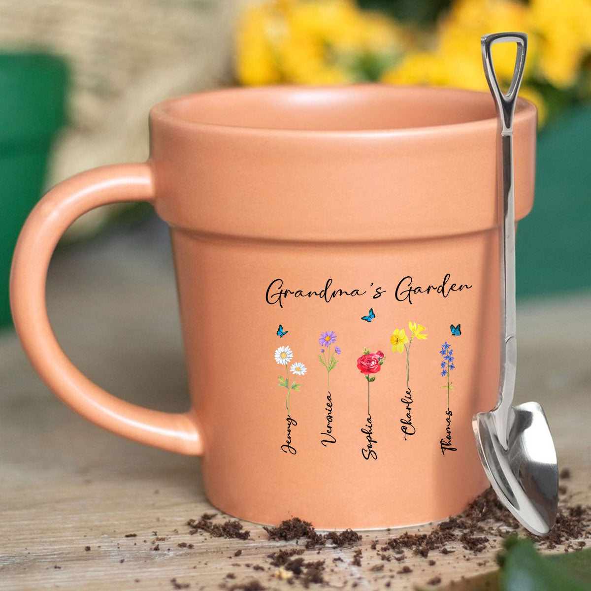 Grandma's Garden Watercolor Birth Month Flower Personalized Plant Pot Ceramic Mug