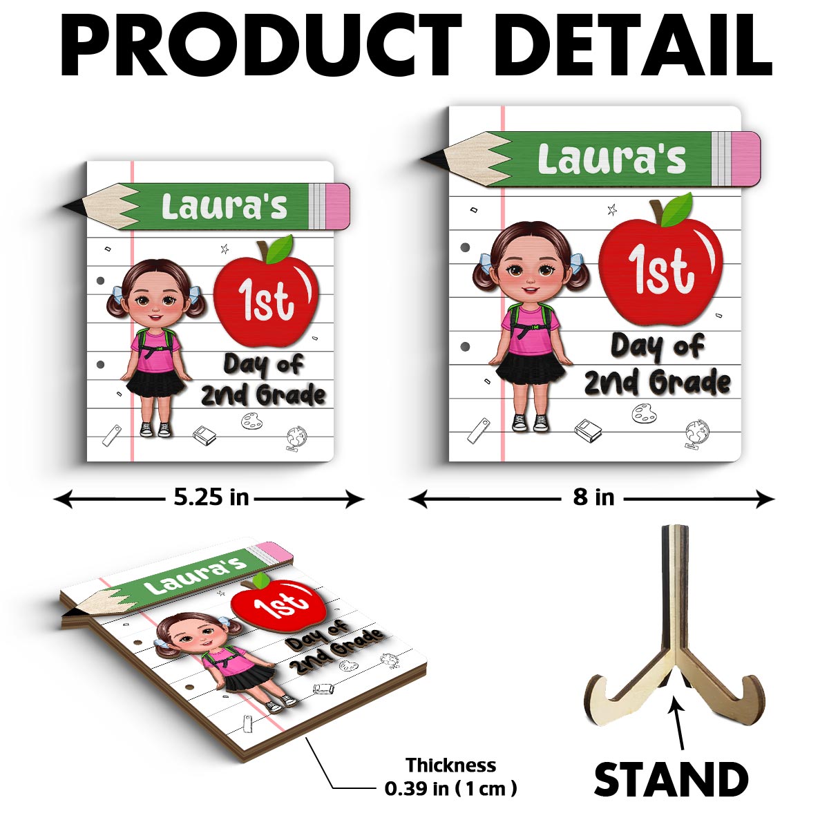 Back To School Sign Cute Doll Kid Personalized 2-Layer Wooden Plaque