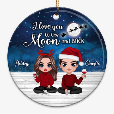 Christmas Night Doll Couple Sitting Personalized Circle Ornament