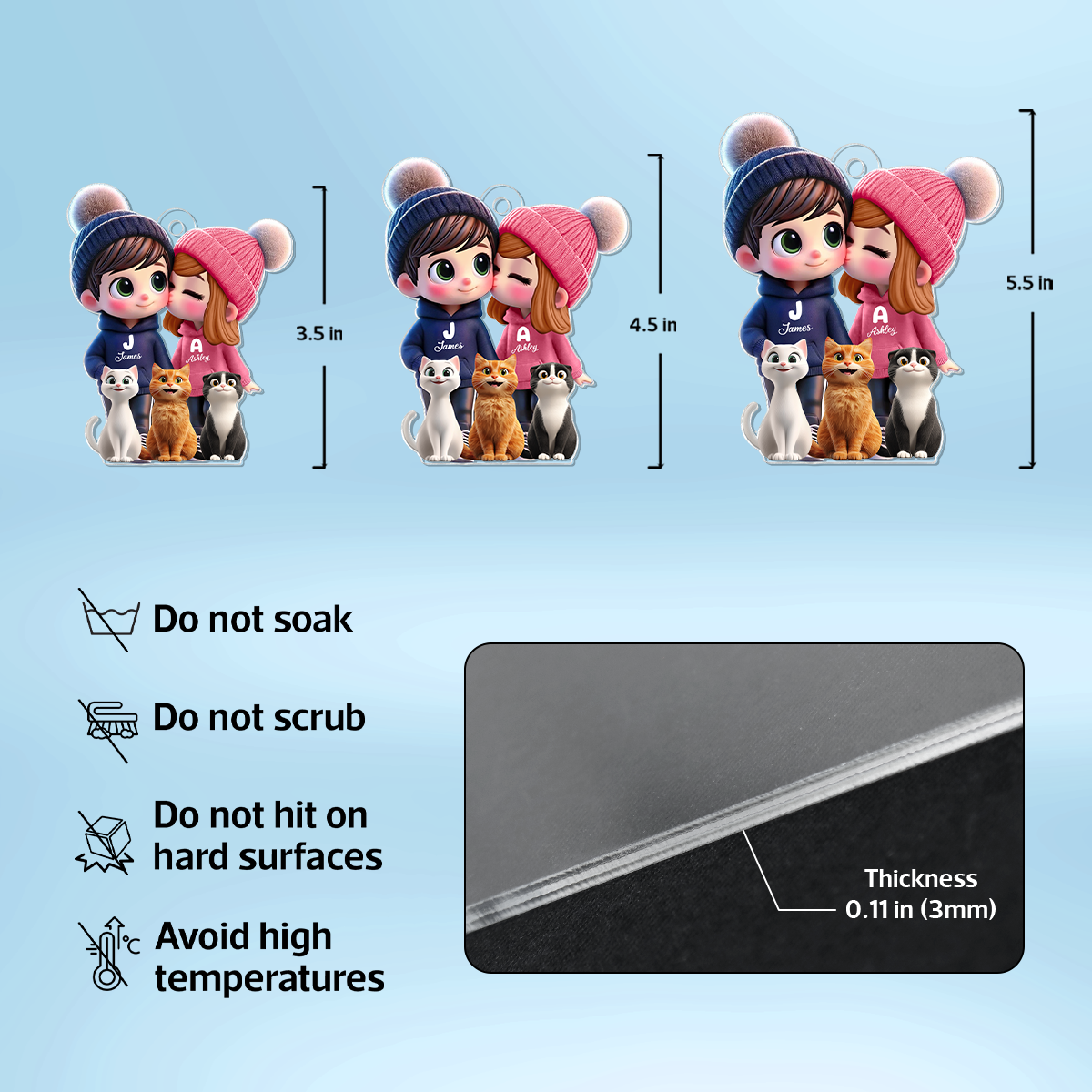 3D Effect Cute Cartoon Couple And Cats Personalized Car Ornament, Perfect Gift for him, Gift for her