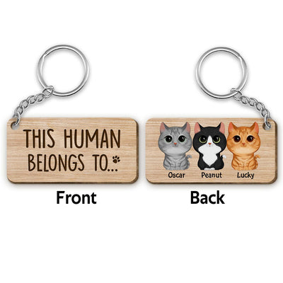 This Humans Belongs To Watercolor Cute Cats Personalized Wooden Keychain