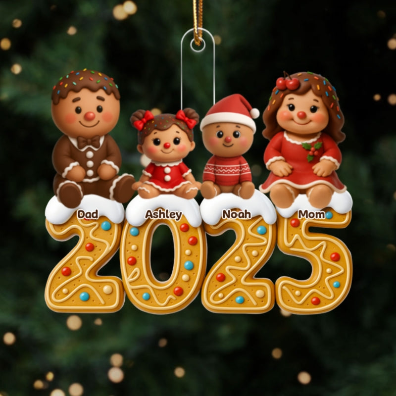 Gingerbread Family 2025 - Personalized Acrylic Ornament - Festive Christmas Decor