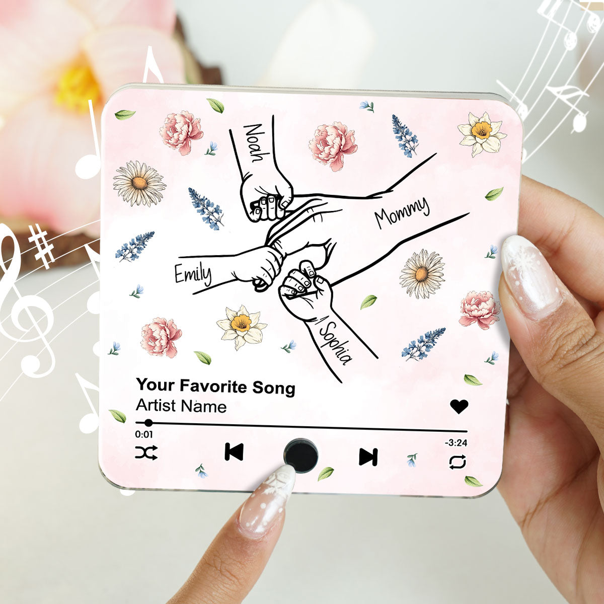Mom Grandma And Kids Holding Hands Birth Month Flower Personalized Music Fridge Magnet, Gift for Mom