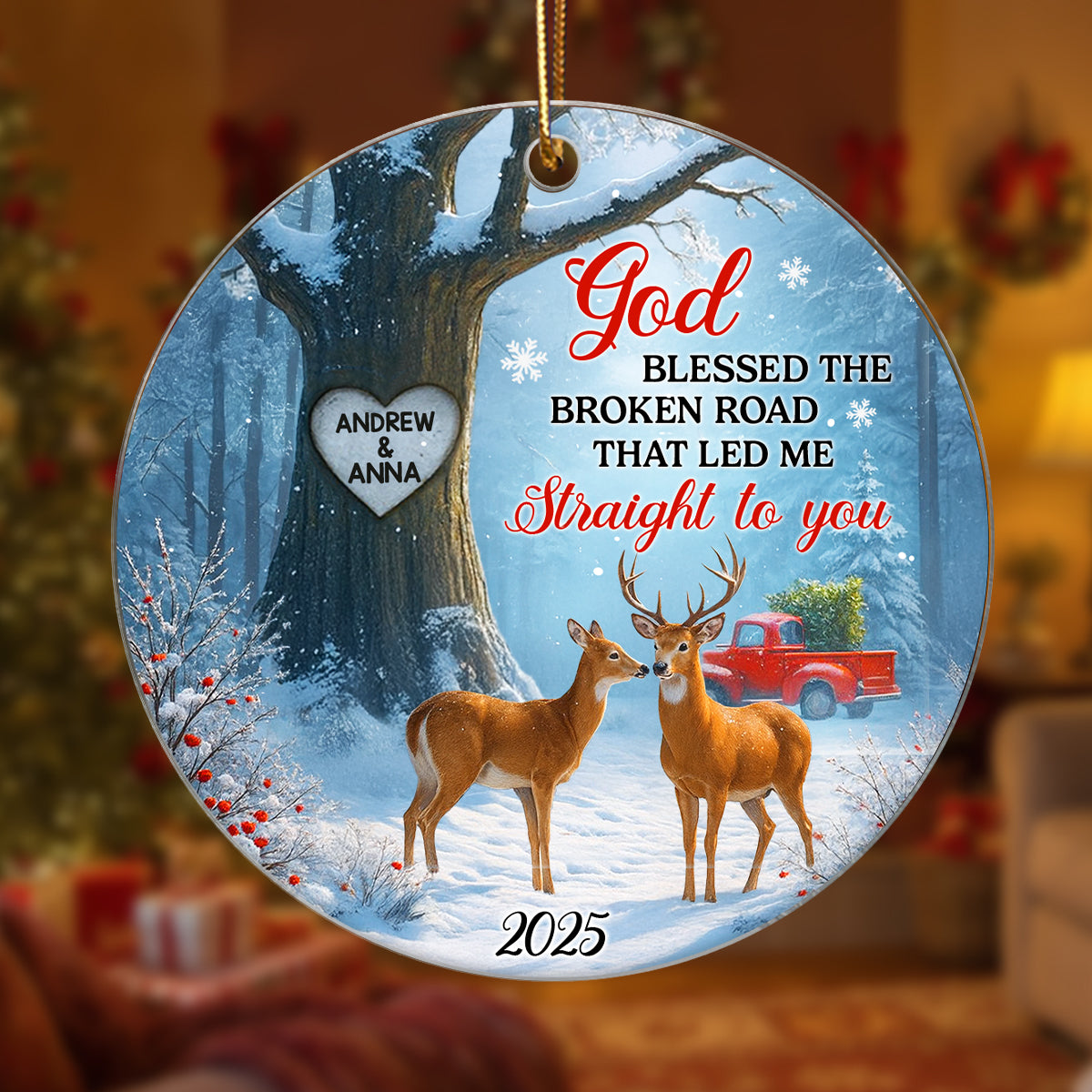 God Bless the Broken Road Couple Personalized Acrylic Ornament, Christmas Gift for Couples