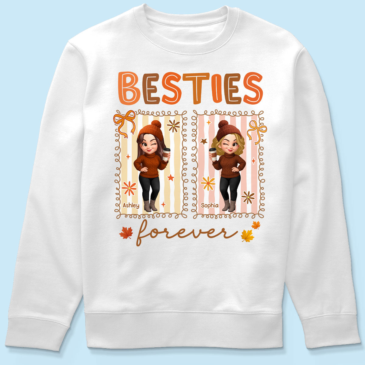 Besties Sisters Forever Fall Season Coquette Bow Personalized Sweatshirt