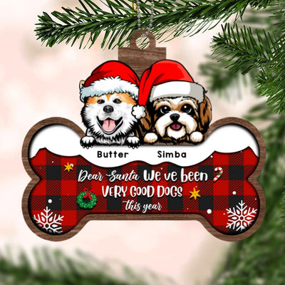 Peeking Dogs On Bone Personalized Wooden Ornament