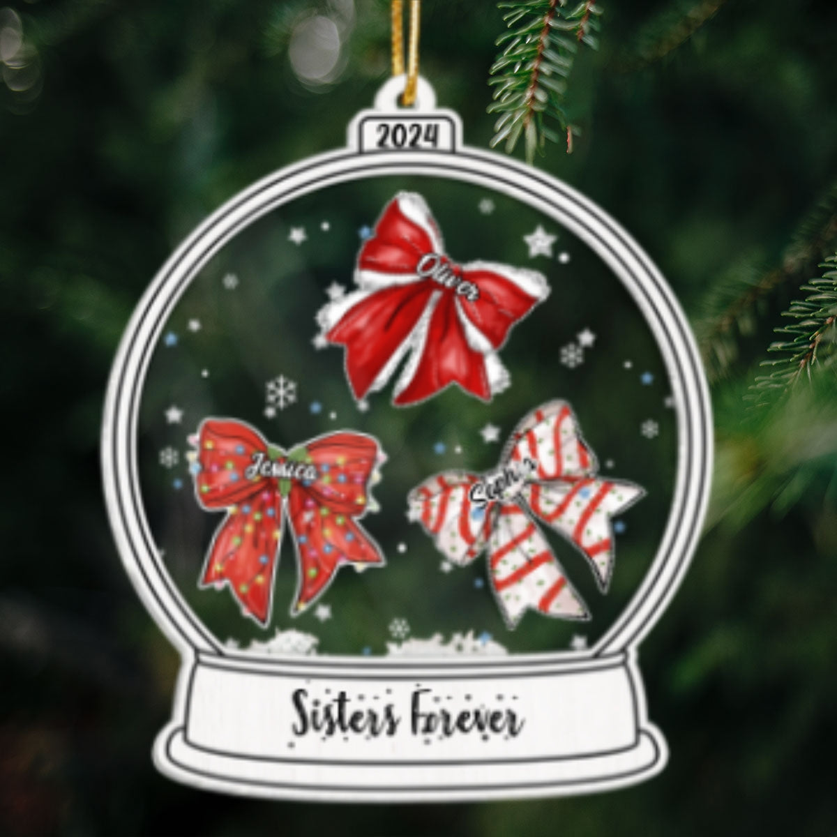 Besties Sisters Christmas Bow Personalized Shaker Ornament, Christmas Gift for Besties Sisters