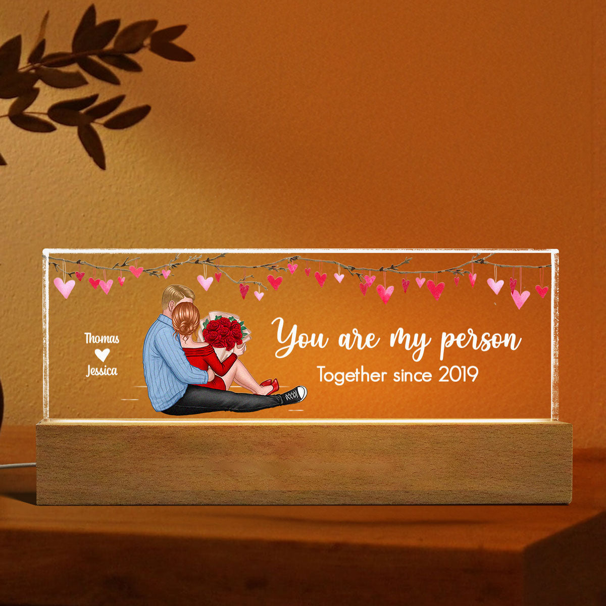 You Are My Person Couple Sitting Personalized Acrylic LED Night Light, Anniversary Just Because Gift For Her For Him