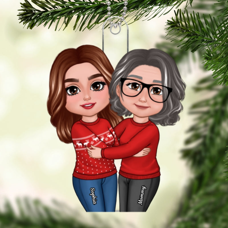 New Face Doll Mom & Daughter Hugging Christmas Gift Personalized Acrylic Ornament
