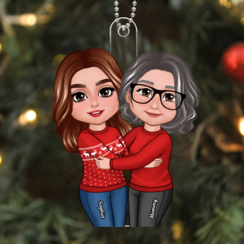 New Face Doll Mom & Daughter Hugging Christmas Gift Personalized Acrylic Ornament