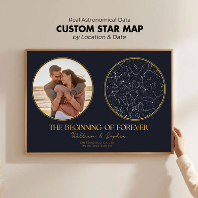 Capturing The Moment Couple Custom Golden Star Map Personalized Poster, Heartfelt Anniversary Gift For Couple, For Her, For Him